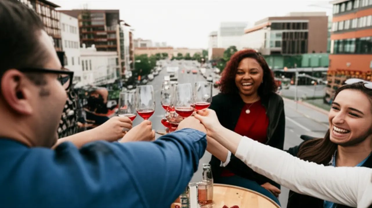 Degustação de vinho urbano em rooftop na cidade