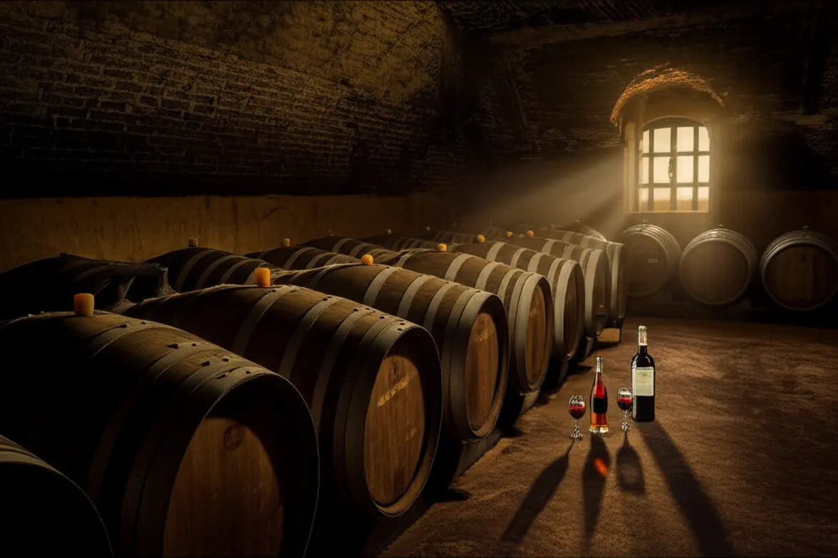 Envelhecimento do Vinho do Porto em barris de carvalho.