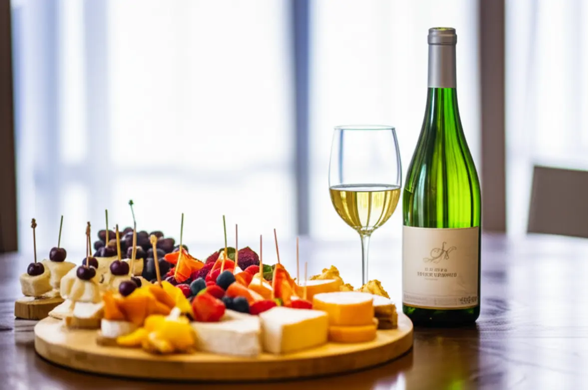 Mesa posta com taças de vinho sem álcool, uma garrafa e diversos pratos apetitosos, ilustrando a versatilidade da harmonização.