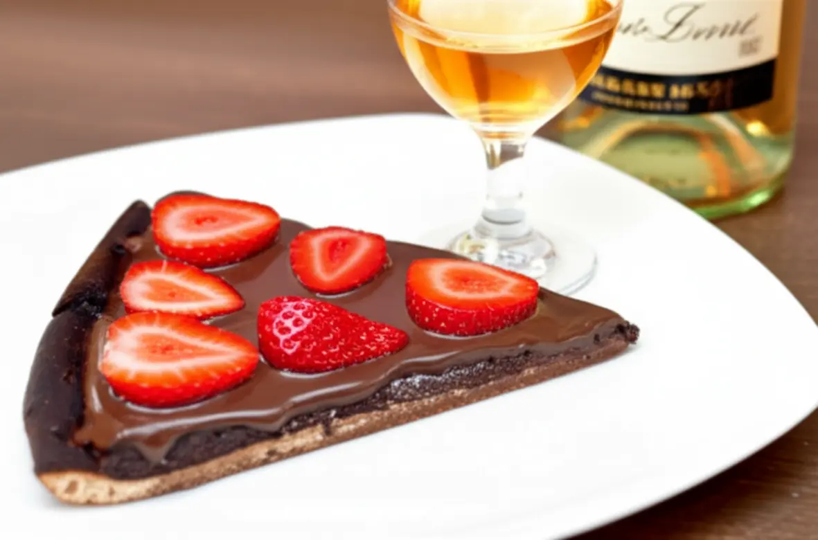 Taça de vinho do porto ao lado de fatias de pizza doce de chocolate