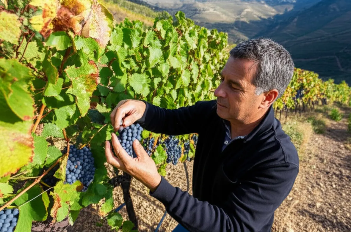 Dirk Niepoort em vinhedo antigo com socalcos no Douro.