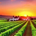 Paisagem vale vinhedos por do sol