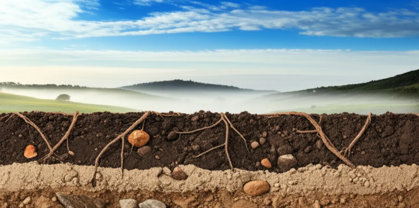 Os três pilares do terroir: solo, clima e topografia.