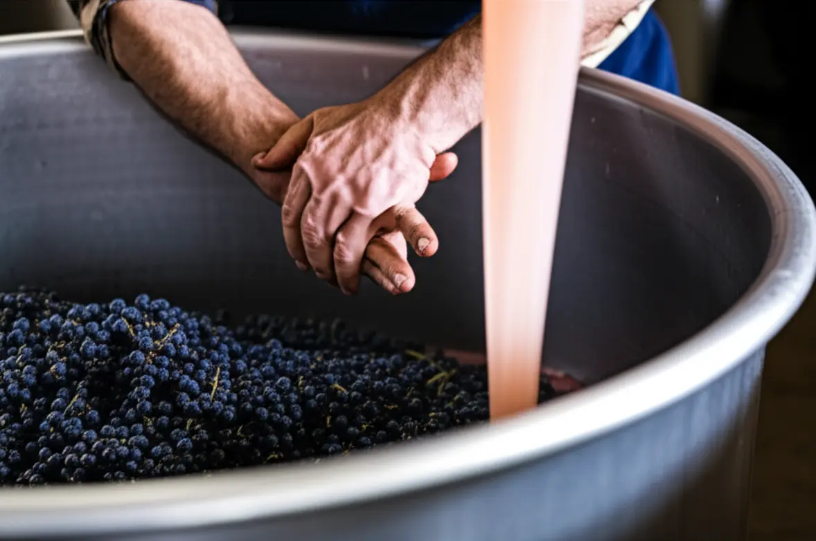 Prensagem direta de uvas tintas para produção de vinho rosé
