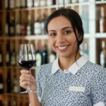 Sommelier sorrindo adega