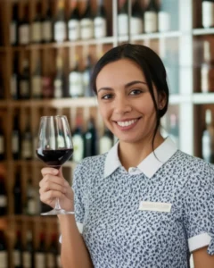 Sommelier sorrindo adega