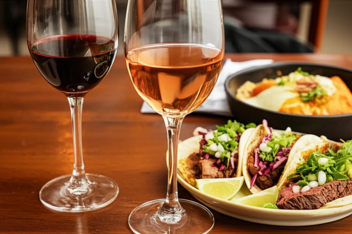 Vinhos tintos e rosés leves para pratos mexicanos.