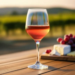 Vinho rose taca vinhedo por do sol