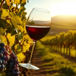 Vinho servido vinhedo por do sol