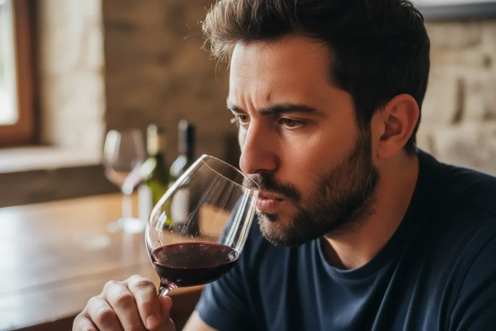 Sommelier avaliando o corpo do vinho pela sensação no palato