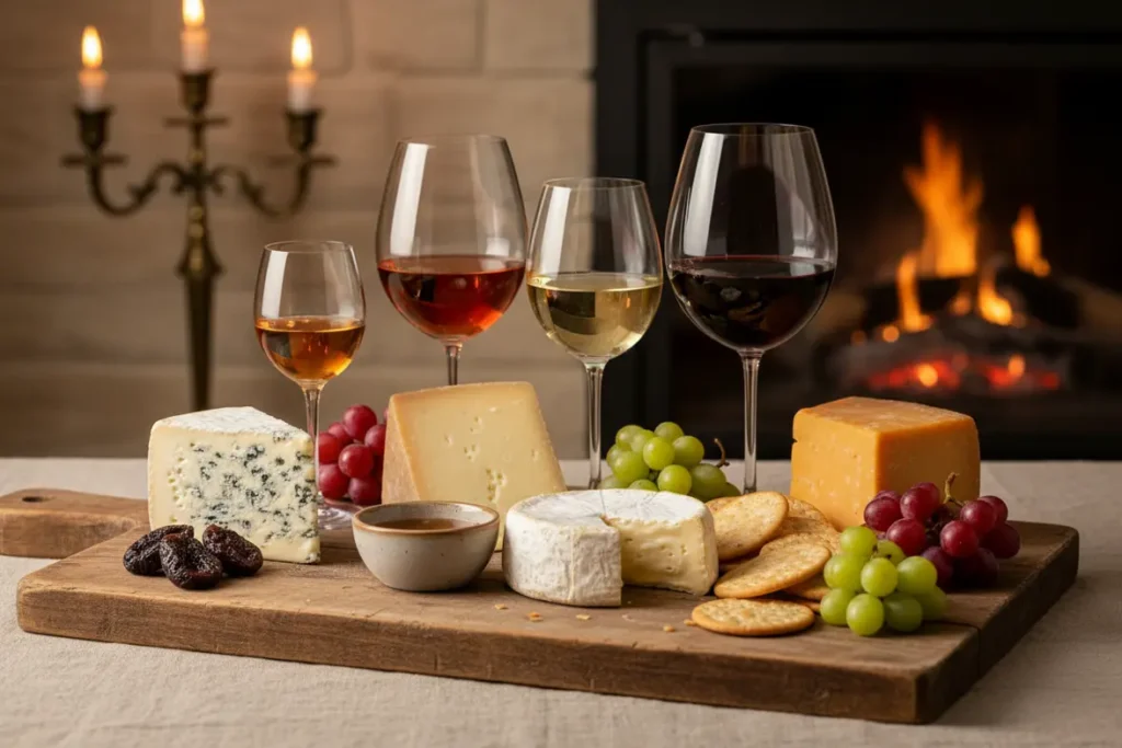 Exemplos práticos de harmonização de queijos e vinhos.