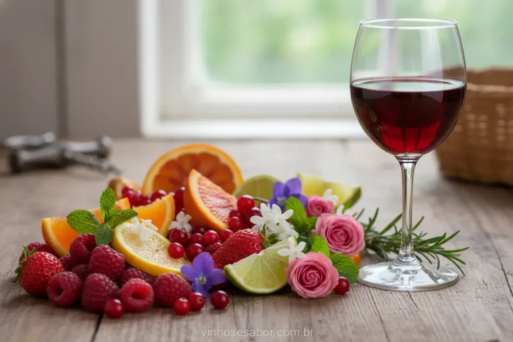 Aromas primários do vinho: frutas, flores e ervas.