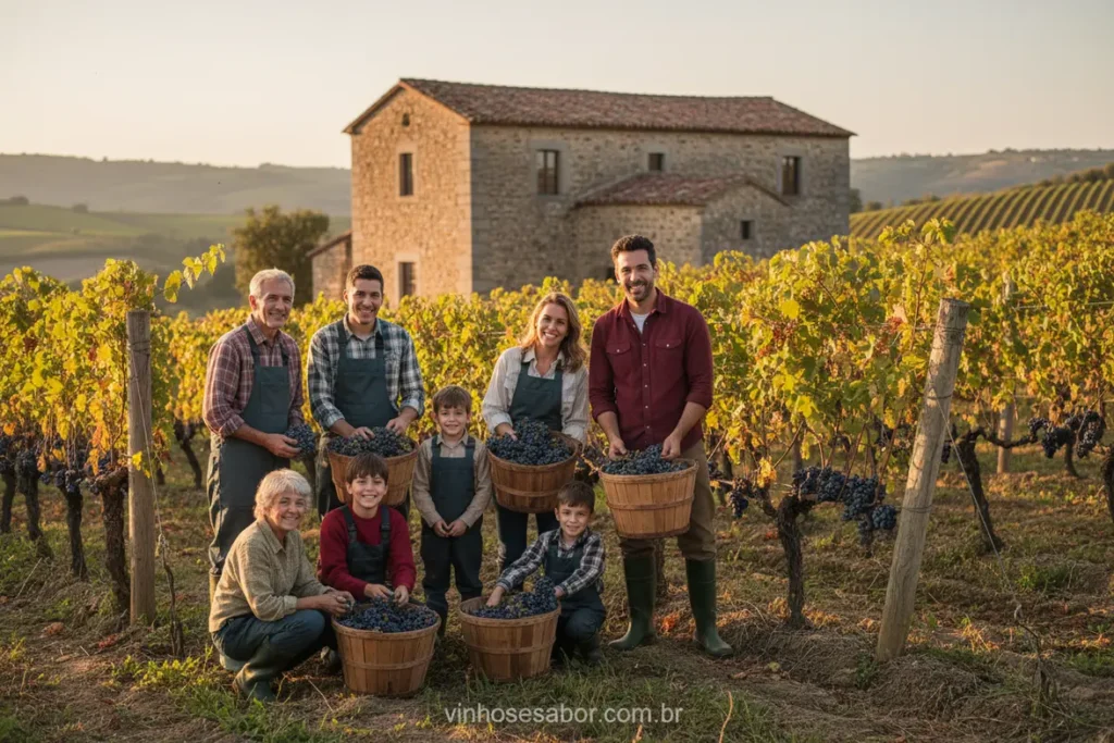 Família de produtores em vinhedo centenário