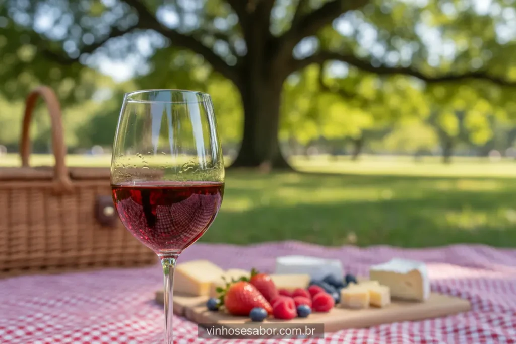 Pinot Noir servido ligeiramente resfriado em um piquenique.