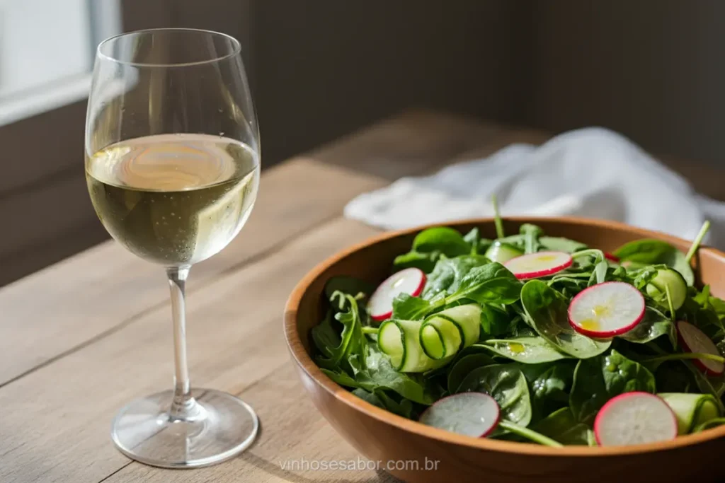 Vinho branco leve harmoniza com salada verde e vegetais