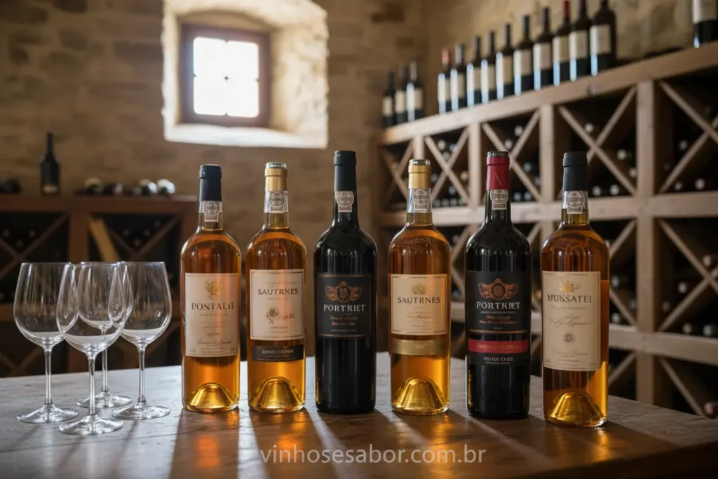 Vinhos doces variados para harmonização de sobremesas