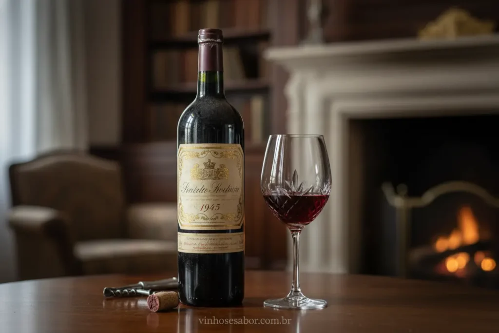 Garrafa de vinho de safra rara e excepcional.