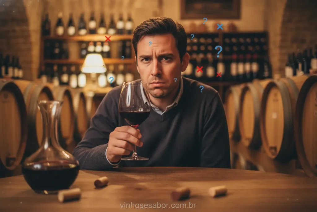 Pessoa confusa vinho erros