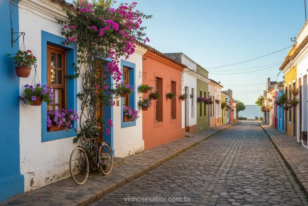 Ruas de paralelepípedos na histórica Colônia do Sacramento.