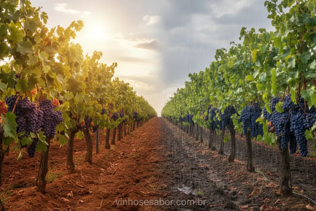 Vinhedo, clima e terroir impactando a safra.