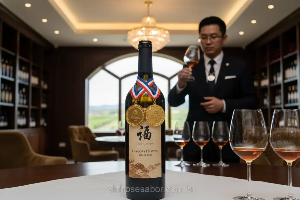 Vinho chinês premiado em concursos internacionais de prestígio.