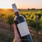 Garrafa de vinho com tampa de rosca em um vinhedo