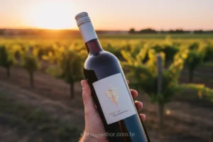 Garrafa de vinho com tampa de rosca em um vinhedo