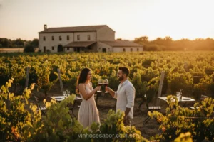 Casal brinda em vinícola