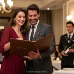 Casal pedindo vinho em restaurante