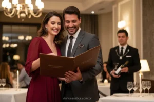 Casal pedindo vinho em restaurante
