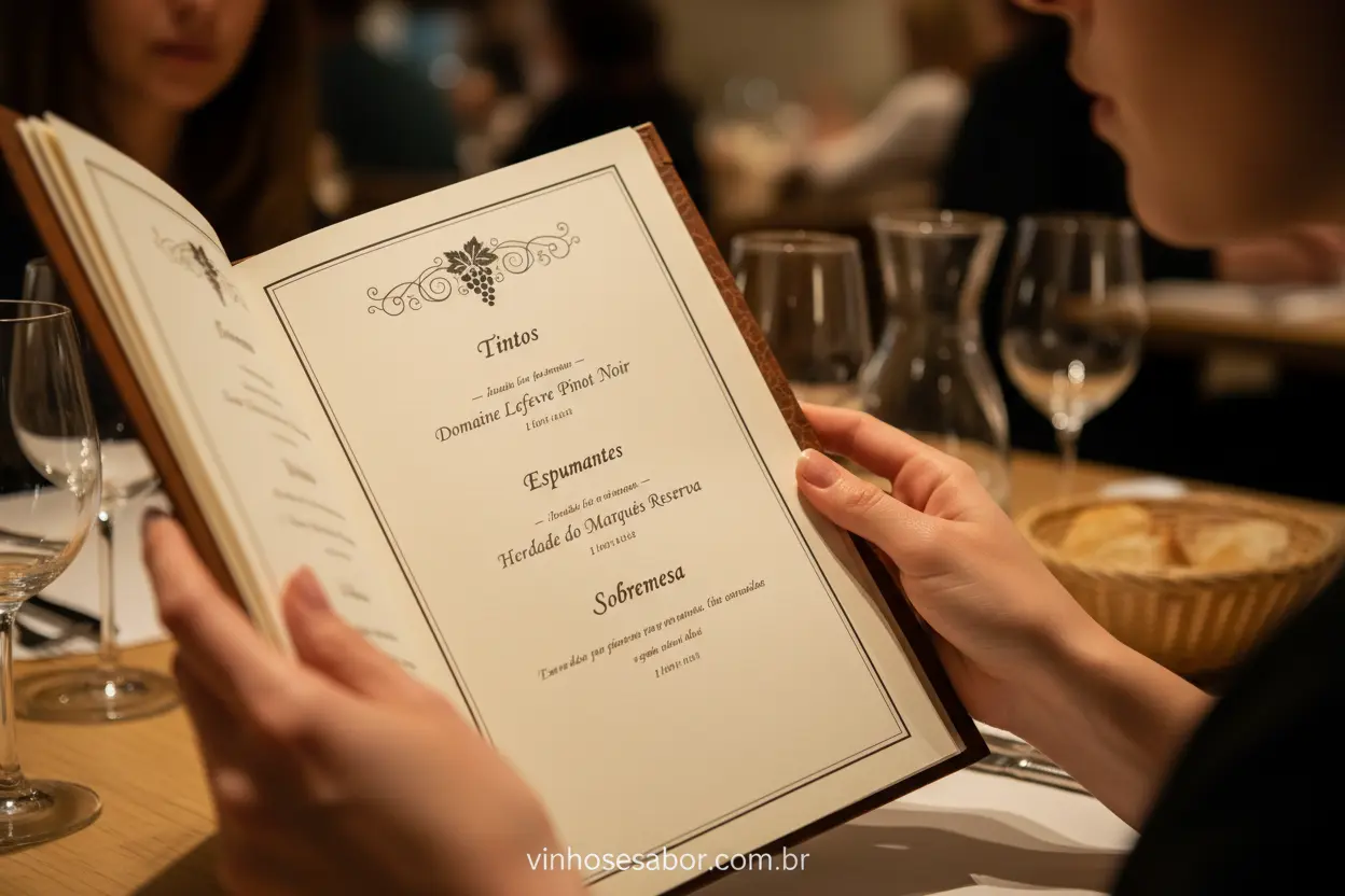 Detalhes da carta de vinhos Carta de vinhos aberta em restaurante
