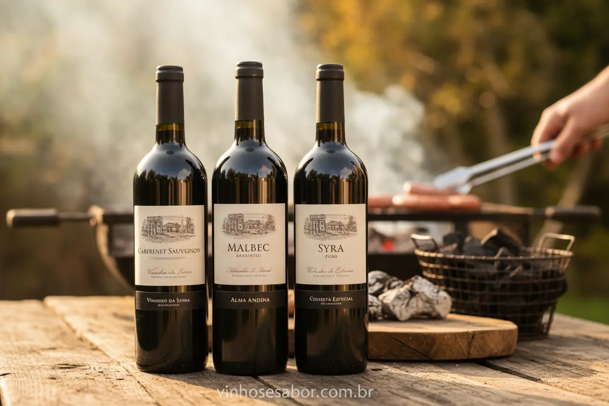 Garrafas de vinhos tintos para churrasco