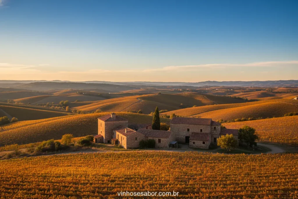 Vinhedo histórico em Rioja, Espanha, ao pôr do sol