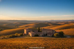 Vinhedo histórico em Rioja, Espanha, ao pôr do sol