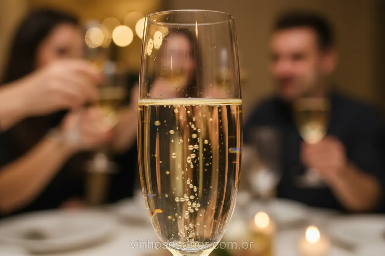 Borbulhas em uma taça de espumante