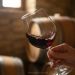 Mão girando taça de vinho tinto