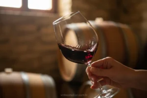 Mão girando taça de vinho tinto