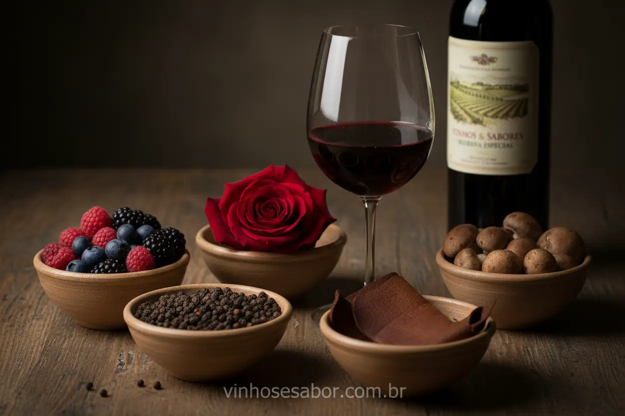 Ingredientes que representam as famílias de aromas do vinho.