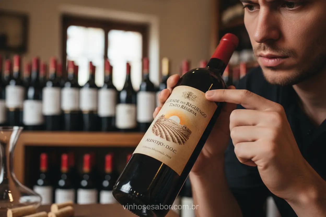 Mãos escolhendo vinho Alentejo