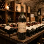 Garrafa de vinho Bordeaux vintage em adega