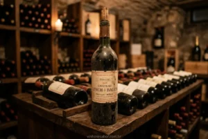 Garrafa de vinho Bordeaux vintage em adega