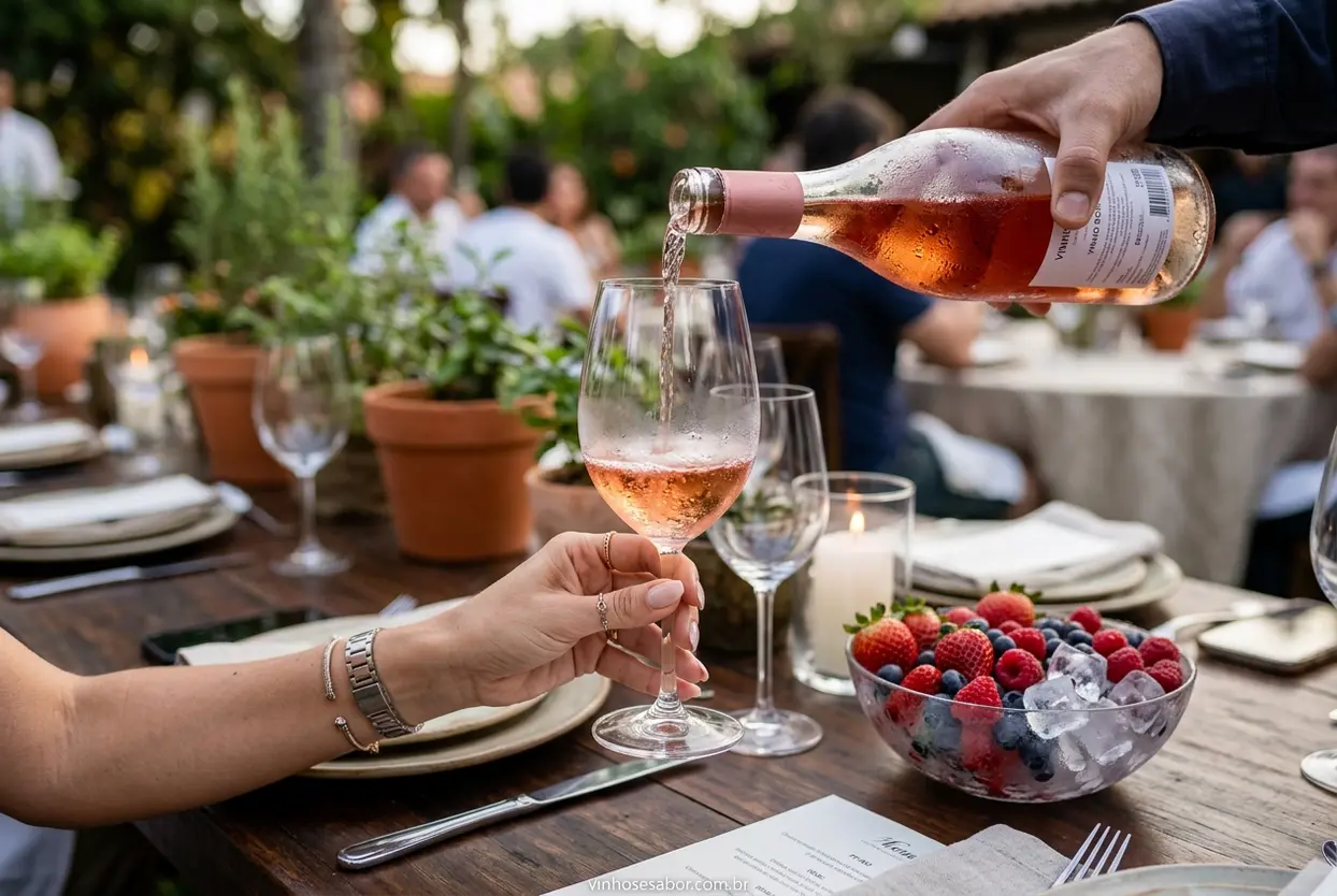 Servindo vinho rosé gelado