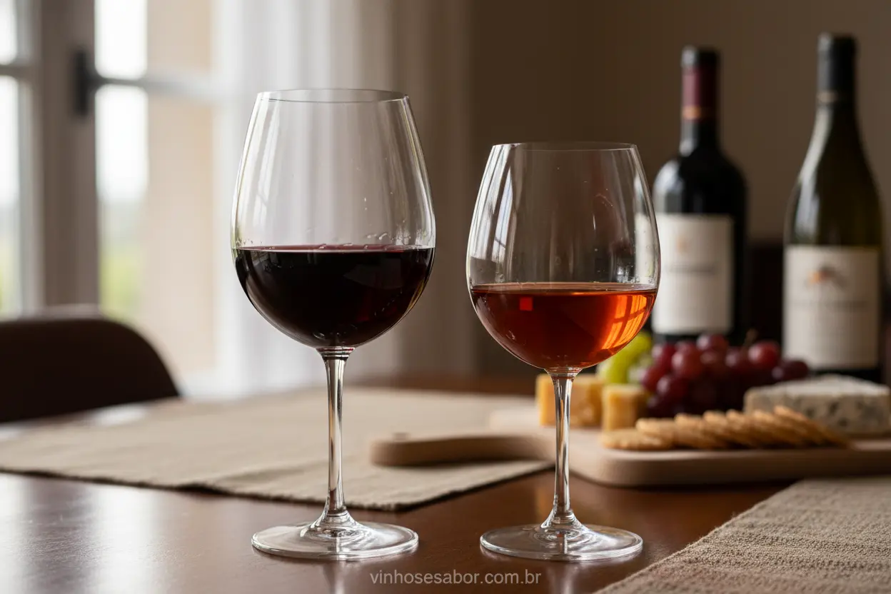 Taças Bordeaux e Borgonha com vinho tinto