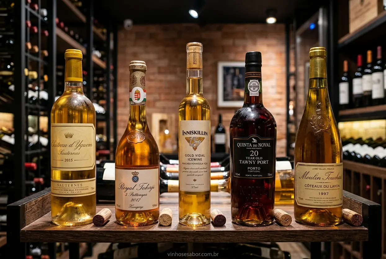 Diversidade de Vinhos Doces Vinhos de sobremesa além do Porto em uma adega